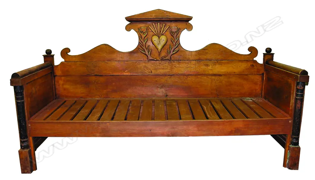 A 19thC decorative painted and stained pine Scandinavian bench seat Image 1++