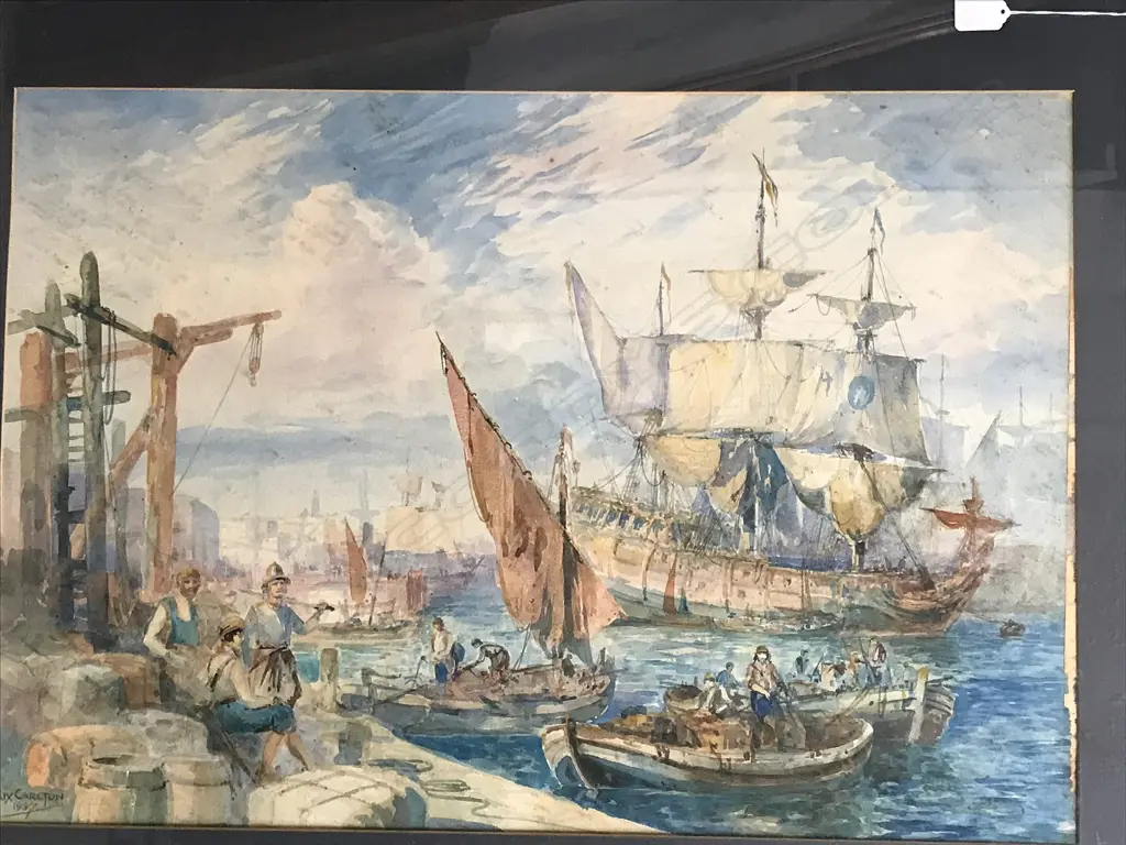 Rix Carlton (1890-1962) Spanish Harbour Scene Image 1++