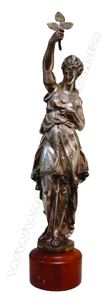 A 19thC silvered bronze figure of a standing classical Grecian woman Image 1++