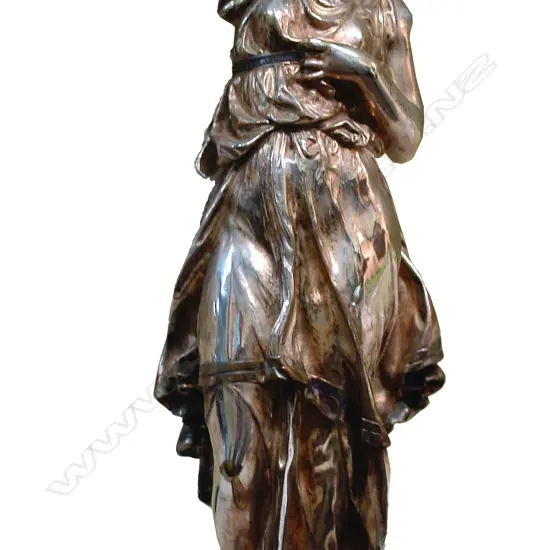 A 19thC silvered bronze figure of a standing classical Grecian woman