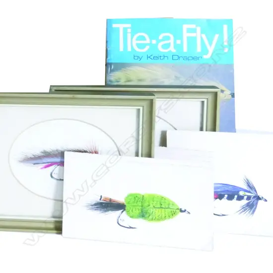 Five watercolour paintings of various wet flies by Keith Draper
