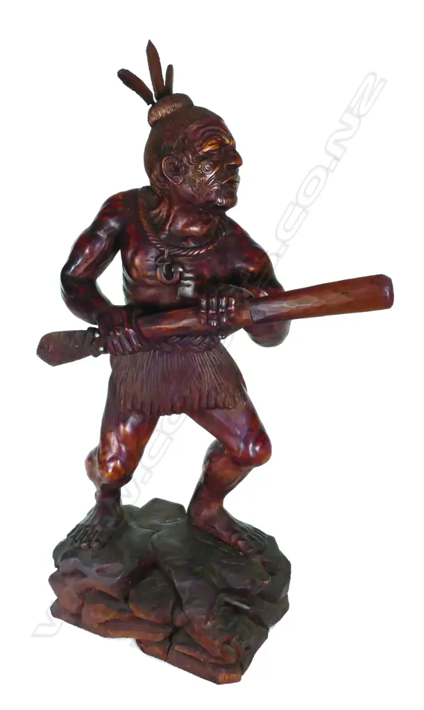 A carved kauri third size sculpture of a Maori warrior Image 1++