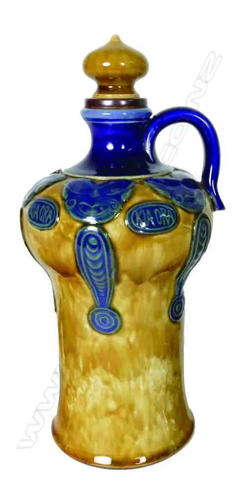 A Royal Doulton stoneware 'Kia Ora' decanter with original compressed stopper Image 1++