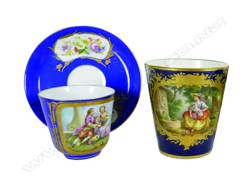 A Sèvres porcelain cabinet cup and saucer and a Sèvres mug Image 1++