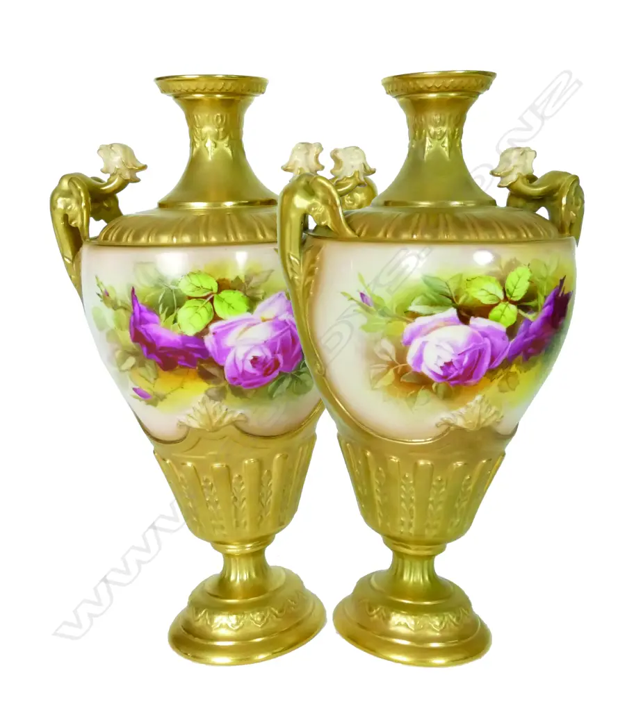 A pair of impressive Royal Worcester urn vases Image 1++