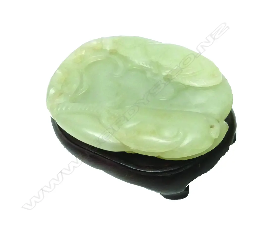 A good Chinese pale green jade carving of multiple fruits Image 1++
