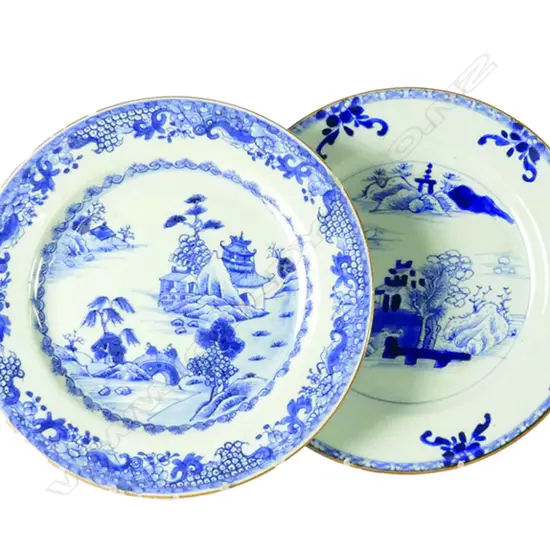 Two 18/19thC Chinese export porcelain blue and white plates