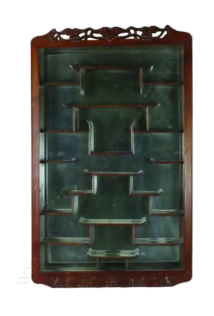 A Chinese carved rosewood wall mounting display cabinet Image 1++