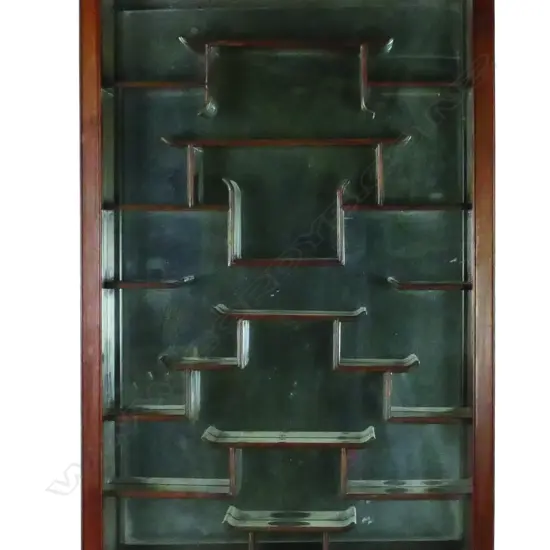 A Chinese carved rosewood wall mounting display cabinet