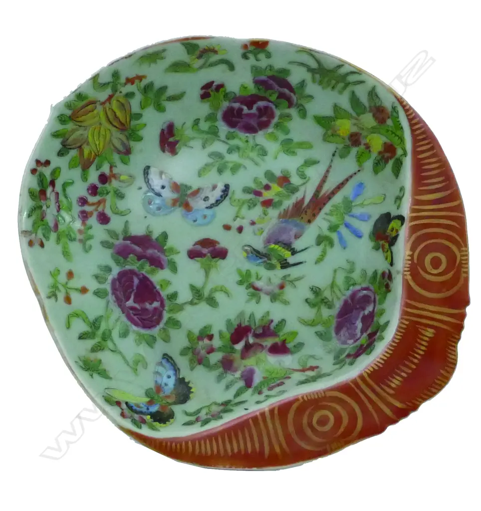 A Chinese famille rose and celadon shaped dish Image 1++
