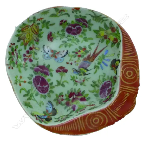 A Chinese famille rose and celadon shaped dish