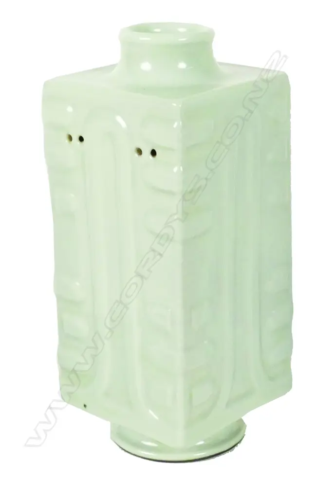 A Chinese porcelain celadon glazed square vase (kong) Image 1++