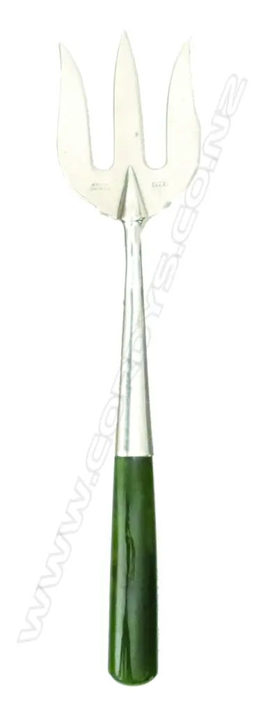 A N.Z. colonial silver and greenstone toasting fork Image 1++