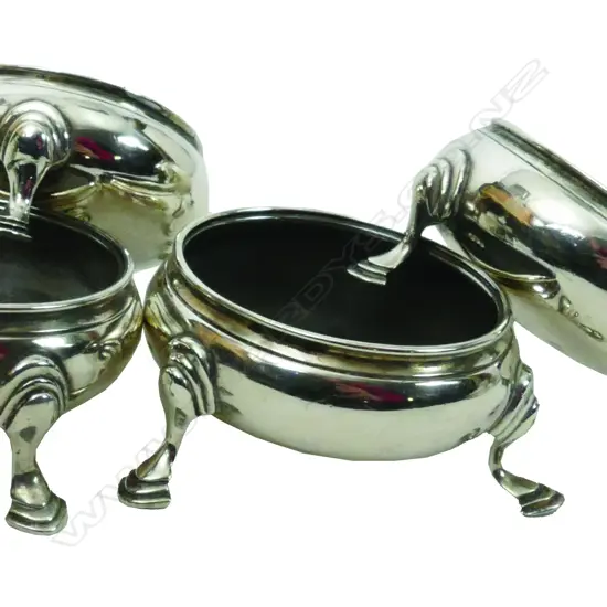 Two pairs of George III tripod silver salts. London 1766 and 1789