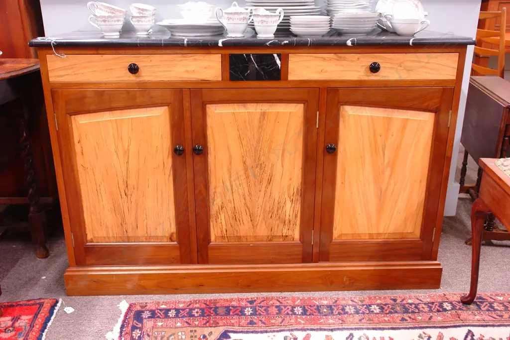 A modern N.Z. craftsman made marble top sideboard by Hayman & Whetton Image 1++