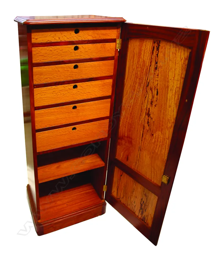 A modern N.Z. craftsman made collector's cabinet in sapele mahogany Image 1++