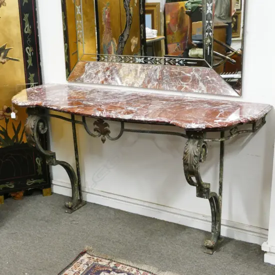 A 19thC French iron and marble console table