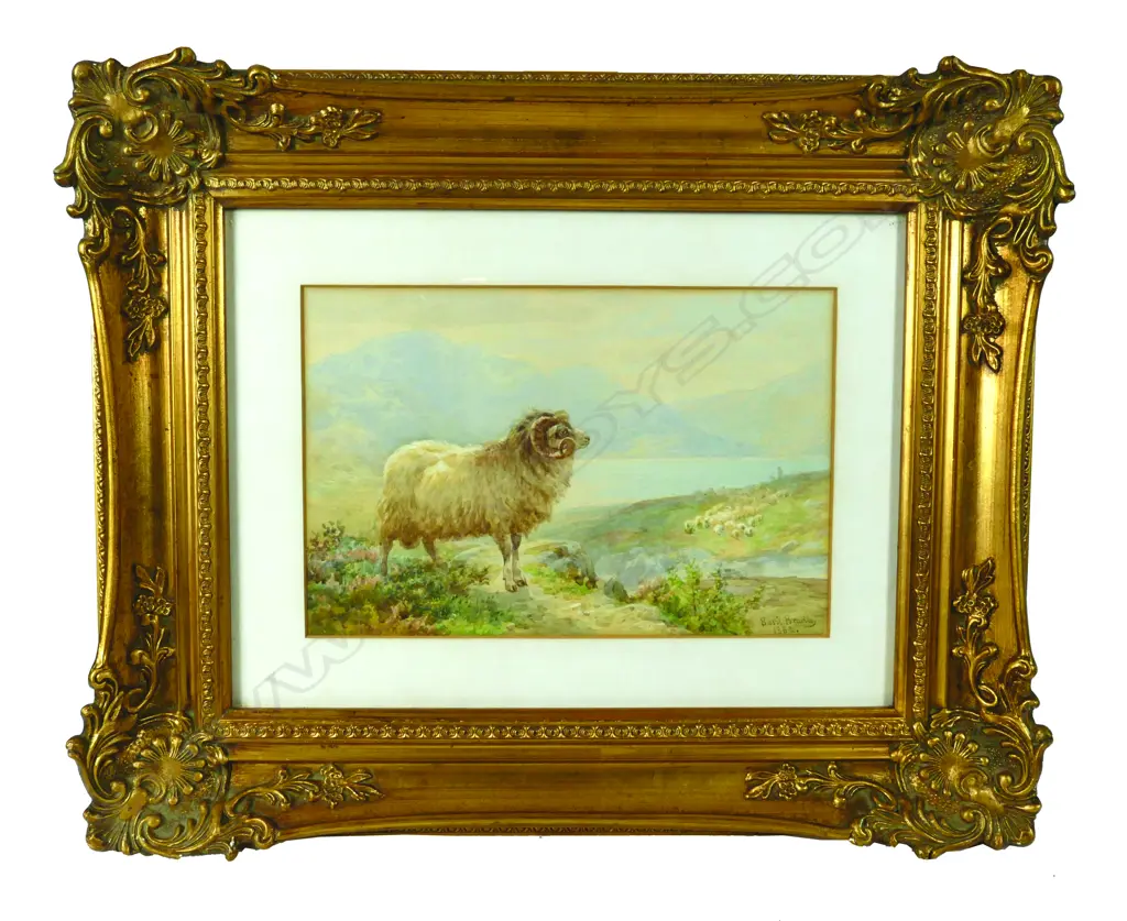 Basil Bradley (1842-1904) Ram in a Scottish landscape Image 1++