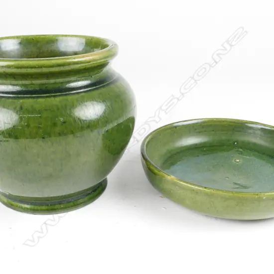 Two Luke Adams green glaze items