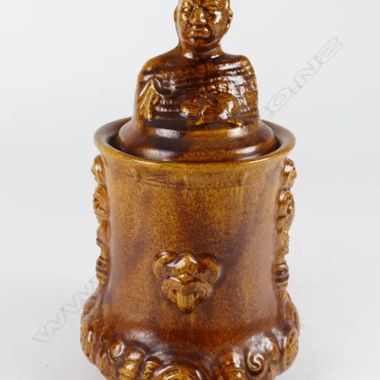 Temuka Pottery lidded Maori design tobacco jar