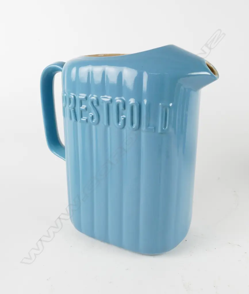 An uncommon Crown Lynn teal blue McAlpine/Prestcold refrigerator jug Image 1++
