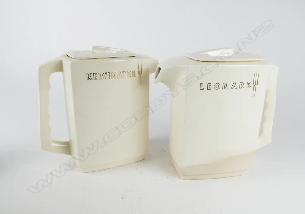 Two Crown Lynn white lidded refrigerator jugs Image 1++