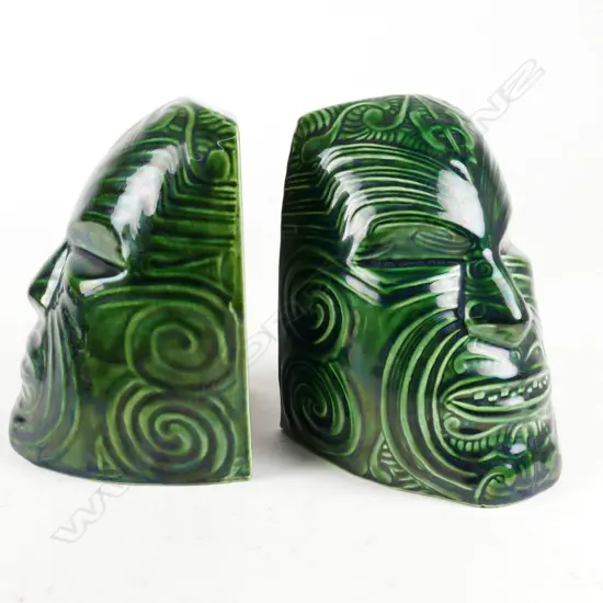 A pair of Crown Lynn Wharetana Maori Art 'Moko' book-ends