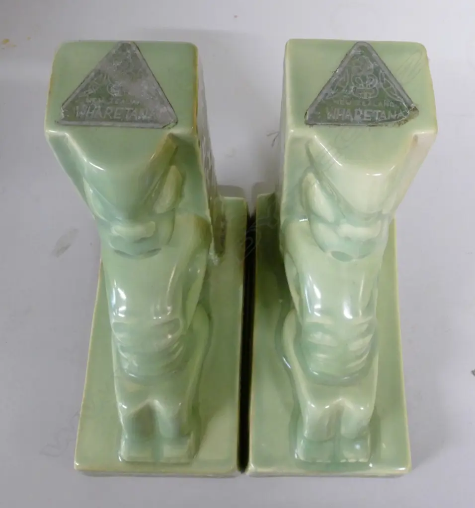 A pair of Crown Lynn Wharetana Maori Art Pottery 'Tiki' book-ends Image 1++