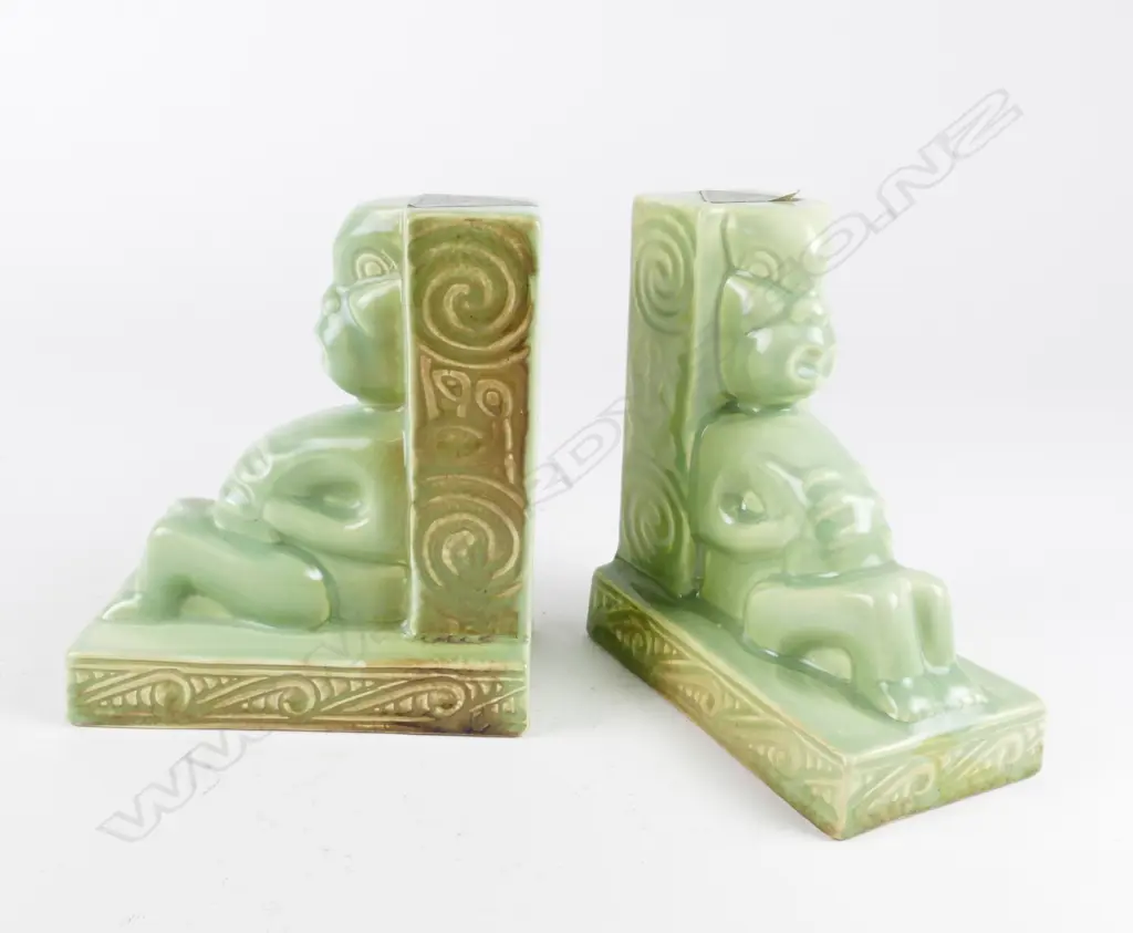 A pair of Crown Lynn Wharetana Maori Art Pottery 'Tiki' book-ends Image 1++