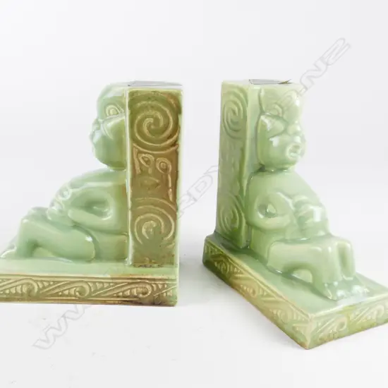 A pair of Crown Lynn Wharetana Maori Art Pottery 'Tiki' book-ends