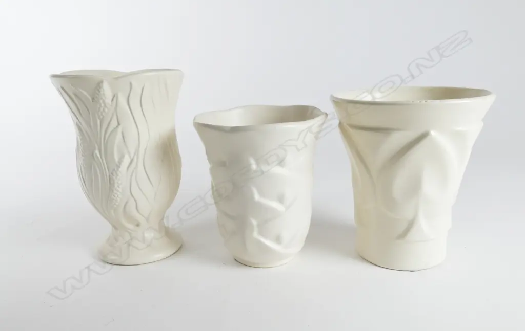 Three Crown Lynn white glaze vases Image 1++
