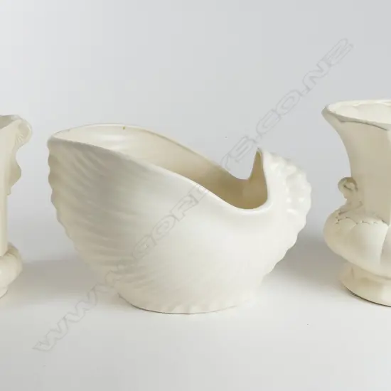 Three Crown Lynn white glaze vases
