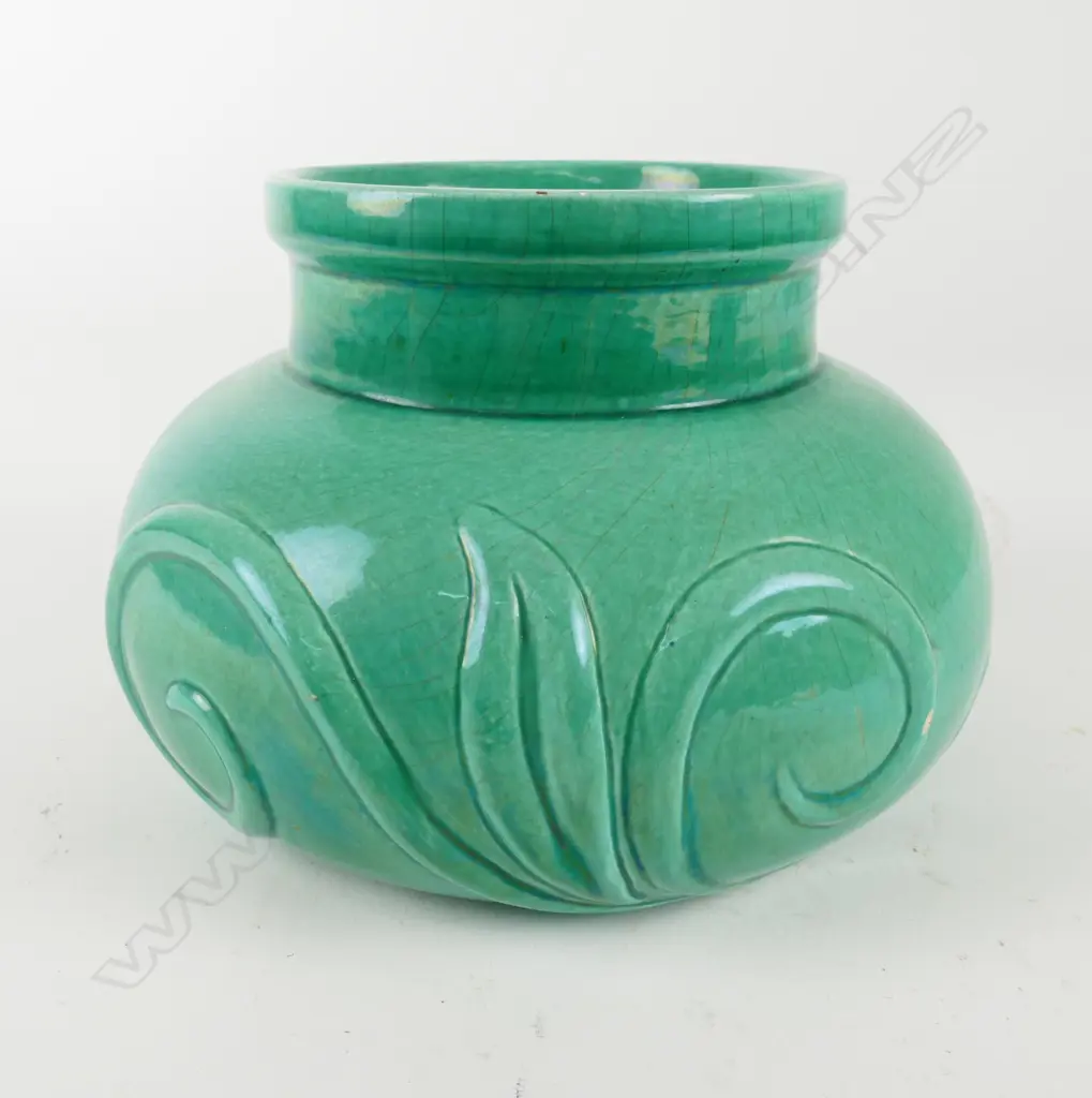 O.C. Stephens Art Deco bright green glaze vase Image 1++
