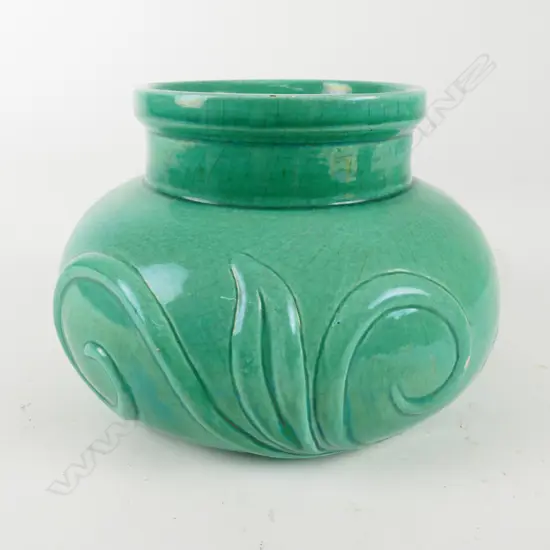 O.C. Stephens Art Deco bright green glaze vase