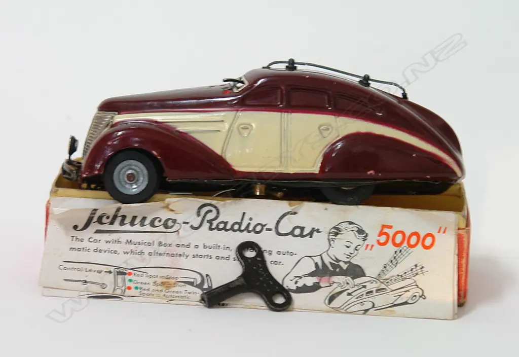 A rare 1930s Schuco #5000 Radio Maybach tinplate wind-up car in original box Image 1++