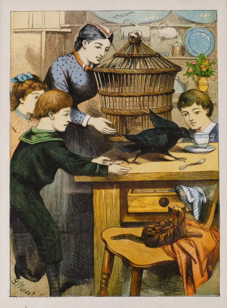 A set of four coloured illustrations from childrens books Image 1++