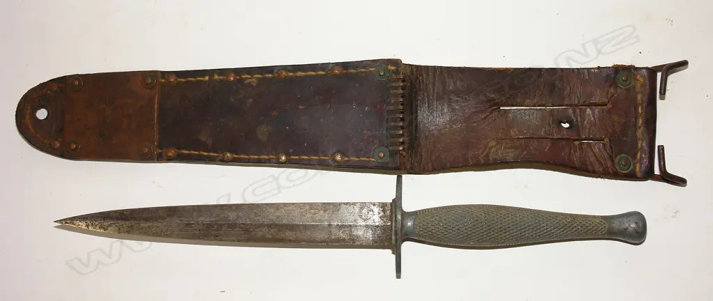 A vintage Fairbairn Sykes style Commando stiletto knife in scabbard Image 1++
