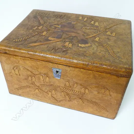 A New Zealand timber folk art jewellery box