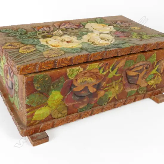 A N.Z. Jane Brenkley carved and painted rose decorated box