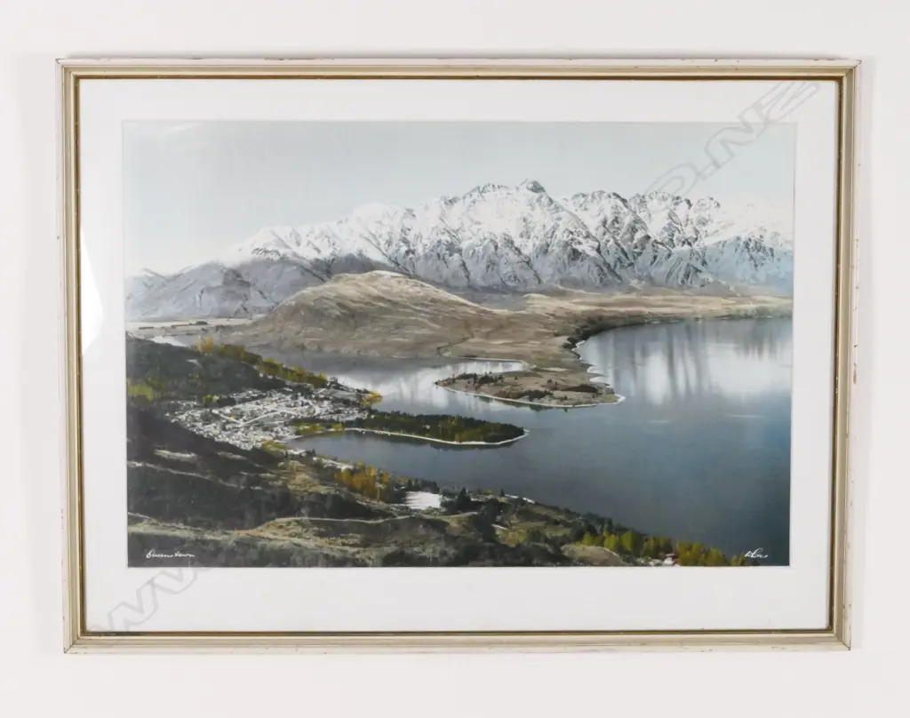 A Whites Aviation handcoloured photograph 'Queenstown and the Remarkables' Image 1++