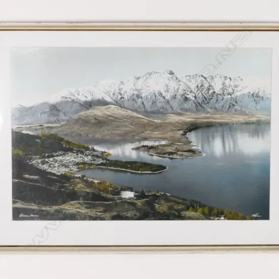 A Whites Aviation handcoloured photograph 'Queenstown and the Remarkables'