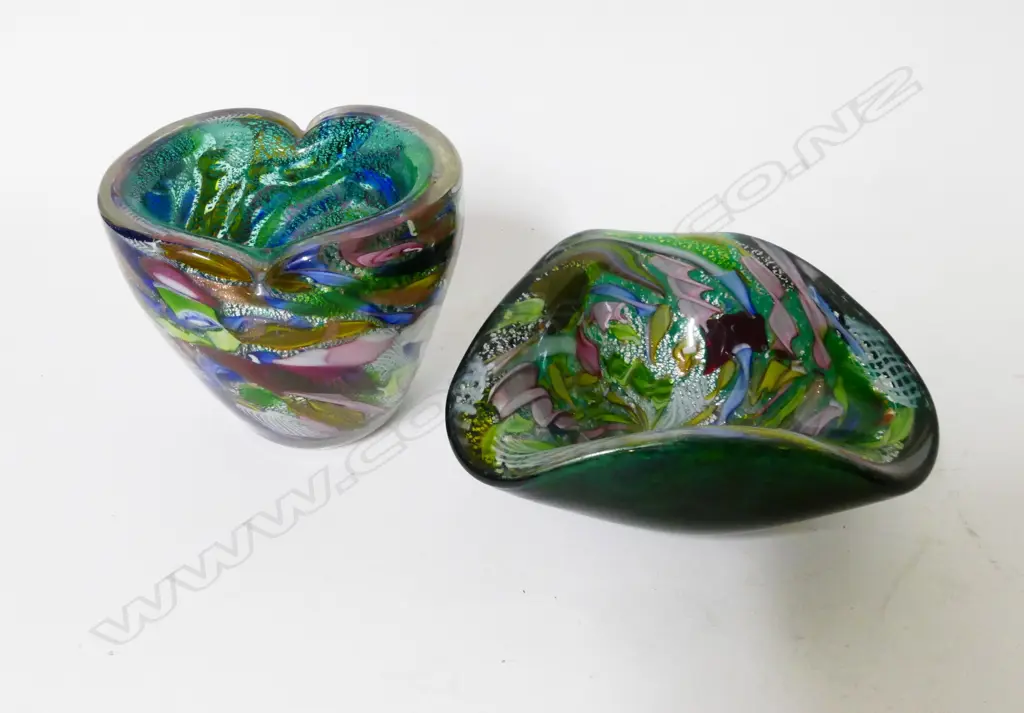 Two Murano AVeM zanfirico millefiori green glass 'tutti-frutti' pieces Image 1++