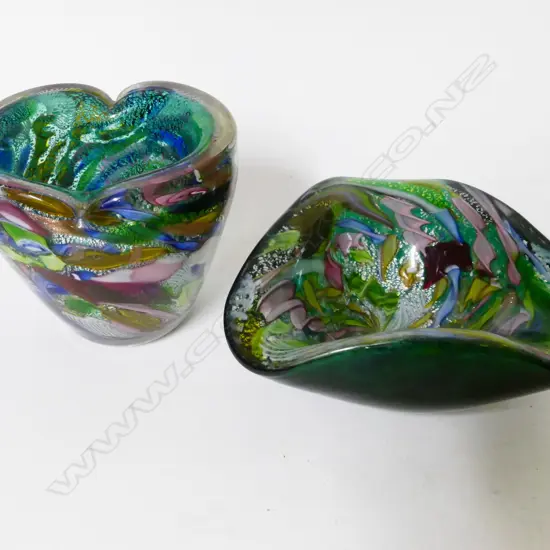 Two Murano AVeM zanfirico millefiori green glass 'tutti-frutti' pieces