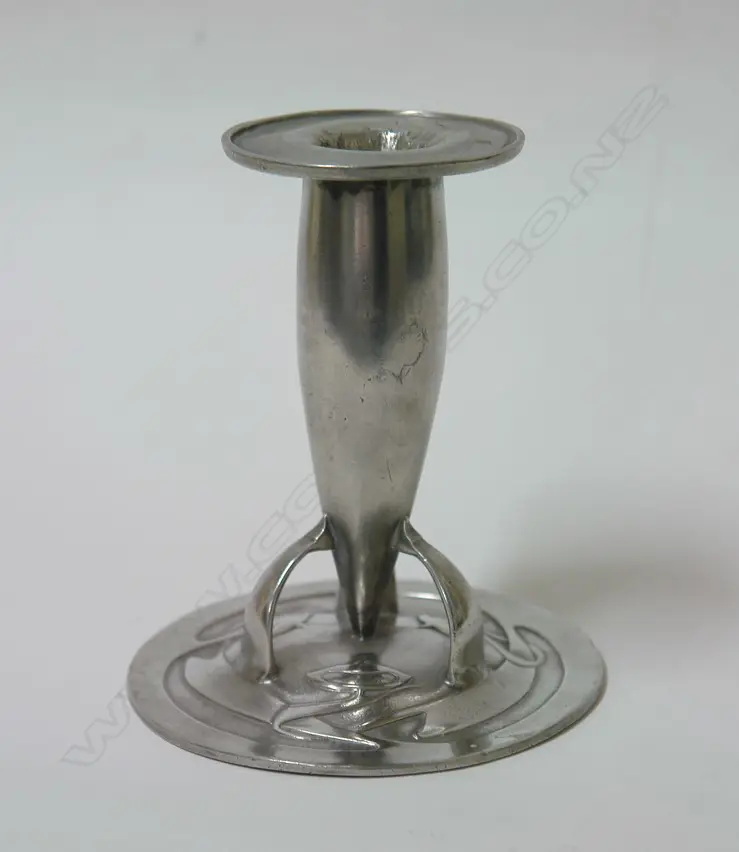 An Archibald Knox English Pewter (Tudric) candlestick Image 1++