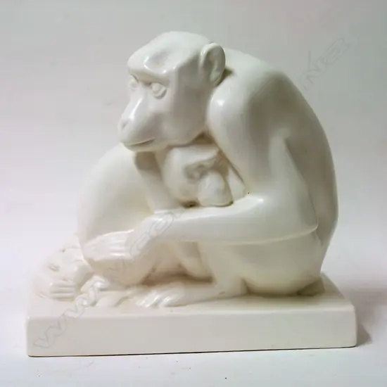 A Wedgwood sculpture of a mother and child monkey group by John Skeaping