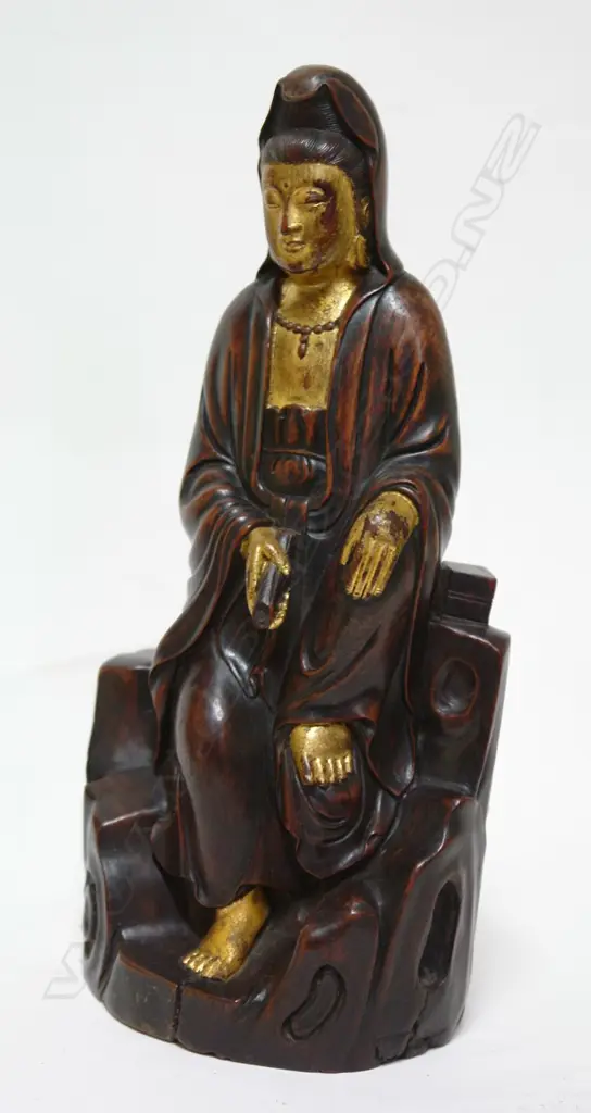 An old Chinese carved hardwood figure of Kuanyin Image 1++