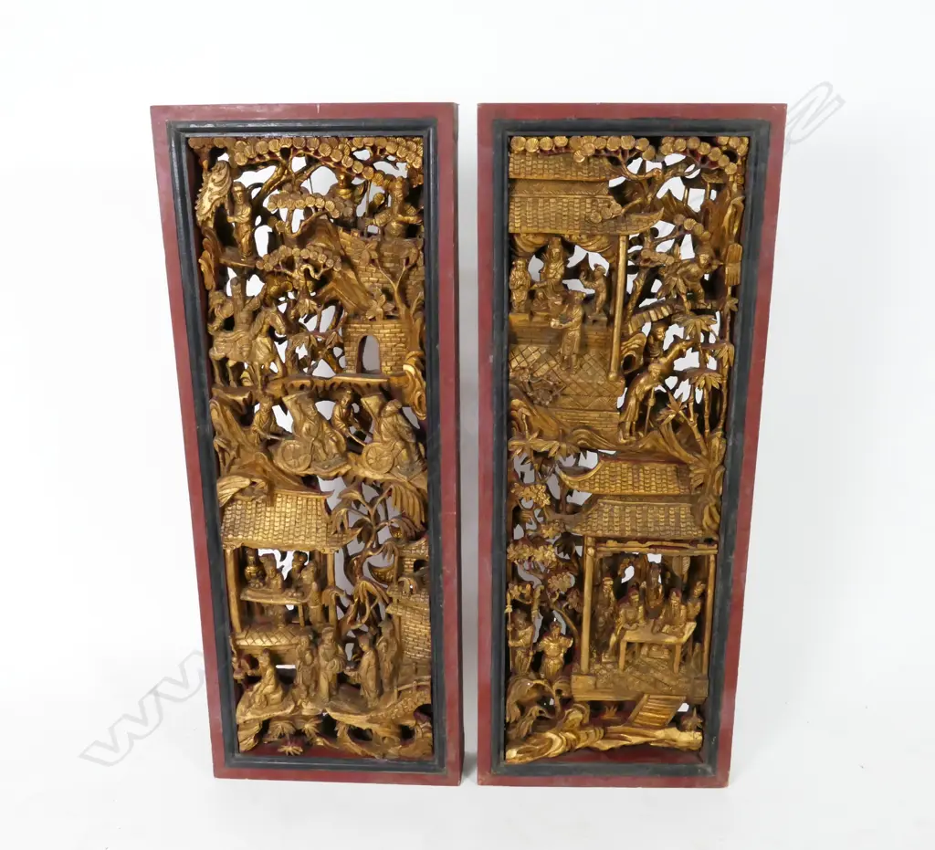 Two carved Chinese giltwood panels Image 1++