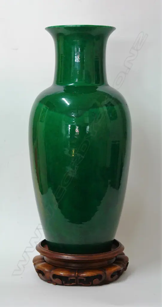 An old Chinese large iridescent green glazed vase Image 1++