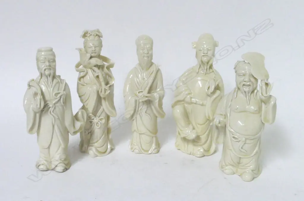 Five Chinese blanc-de-chine porcelain figures of gods Image 1++