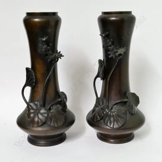 A pair of Japanese bronze vases